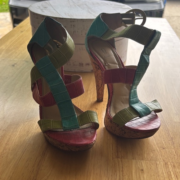 Bakers multicolor croc-embossed leather strappy heels - Pink, Teal & Lime - Picture 3 of 3